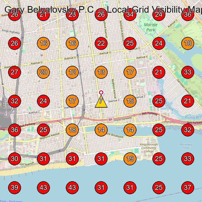 Gary Belyalovsky P.C. GeoGrid visibility map for Legal Services in Brooklyn